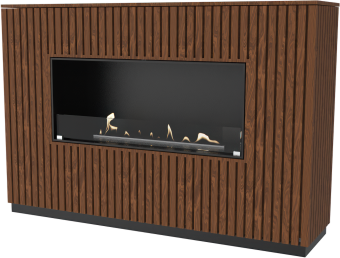 Lav frittstående biopeis med spiler i valnøtt - rett vegg med Denver F6 brenner