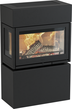 MyCube svart peis - panorama med glass på tre sider