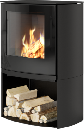 Q-tee 2 c svart gasspeis med høy sokkel og glassdør