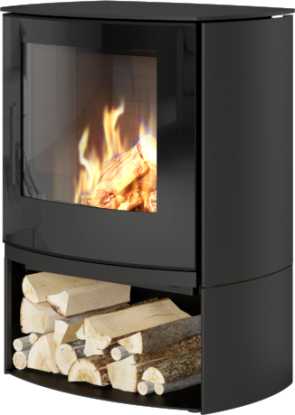 Q-tee 2 c svart gasspeis med lav sokkel og glassdør