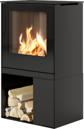 Q-tee 2 svart gasspeis med høy sokkel og glassdør