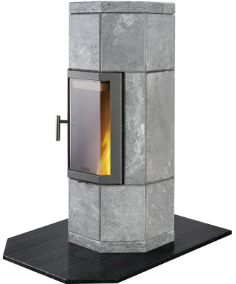 Octo+ 110 grå klebersteinsovn med støpejernsdør