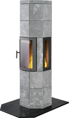 Octo+ 160 grå klebersteinsovn med sideglass og støpejernsdør