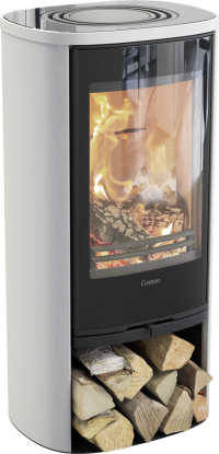 810:2 Style hvit vedovn med glassdør og glasstopp