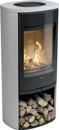 910G Style hvit vedovn med glassdør