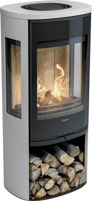 956G Style hvit vedovn med sideglass og glassdør