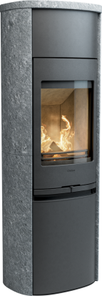 990T Style grå vedovn med støpejernsdør - klebersteinsomramming
