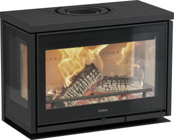 MyCube B svart peis - panorama med glass på tre sider