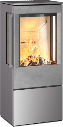 5230c grå vedovn med sideglass og ståldør