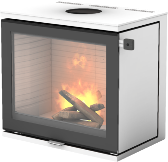 600 Art hvit vedovn med glassdør