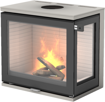 600 Art nikkel vedovn med glass på høyre hjørne og glassdør