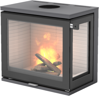 600 Art platina vedovn med glass på høyre hjørne og glassdør