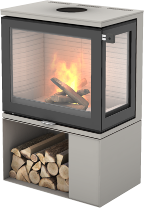 600 Art nikkel vedovn med sokkel og glass på høyre hjørne - glassdør