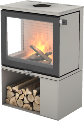 600 Art nikkel vedovn med sokkel og glass på venstre hjørne - glassdør