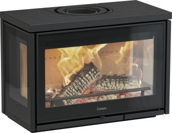 MyCube W svart vegghengt peis - panorama med glass på tre sider