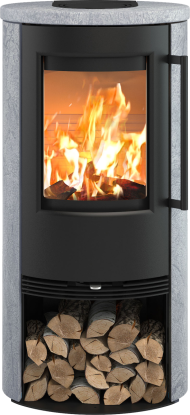 TT21RS-CG svart vedovn med ståldør og omramming av TermaStone i grå